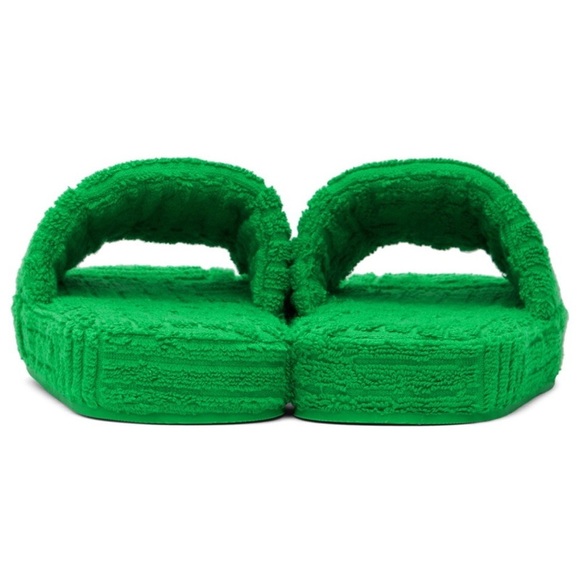 Grass Green Platform Slides Wool Cloth Bottega Veneta Inspired Sandals Shoes - Picture 6 of 11